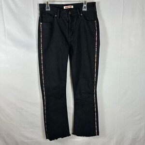 Johnny Was The Cropped Baby Boot Mid Ride Slim Fit Black Frayed Hem Jeans 25
